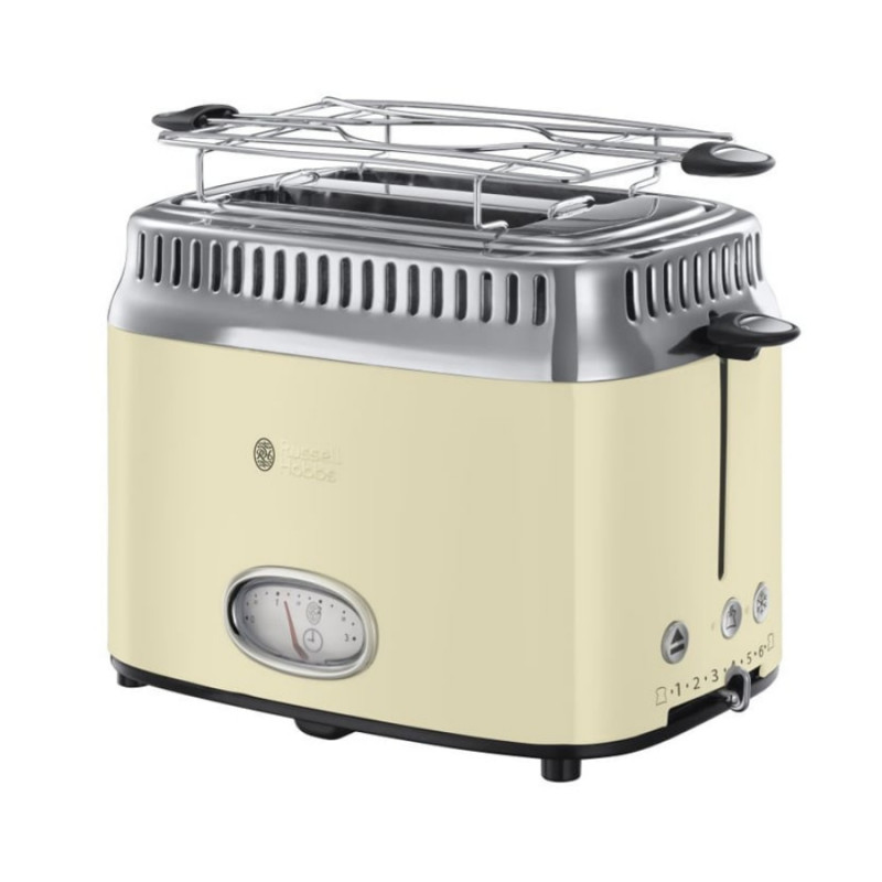 Тостер за хляб Russel Hobbs Retro Vintage Cream 21682-56, 1300W, 2 филийки, 6 нива, Ретро индикаторна скала, Lift & Look, Бързо препичане, Кремав/инокс