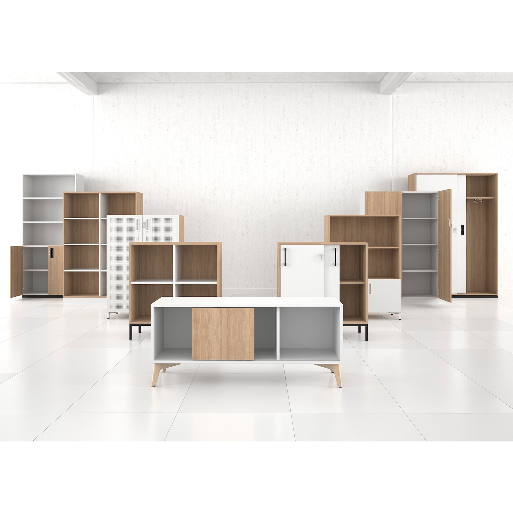 Шкаф Narbutas Choice, 800 x 420 x 1075 mm, ПДЧ 18 mm, меламин избелен дъб, меламин избелен дъб, черна дръжка