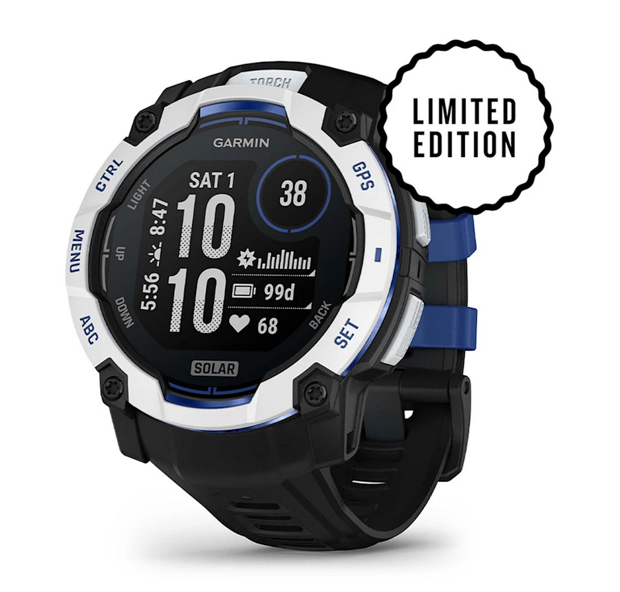 Instinct® 3 – 50 мм, Solar - Instinct® 3 – 50 мм, Solar - Whitestone с Black/Bolt Blue каишка