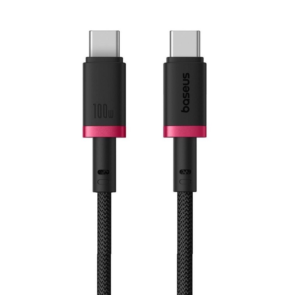 Baseus Dura Series USB-C to USB-C Fast Charging Cable 100W (P10377803U01-01) - здрав кабел с въжена оплетка за бързо зареждане за устройства с USB-C порт (100 см) (черен-червен)