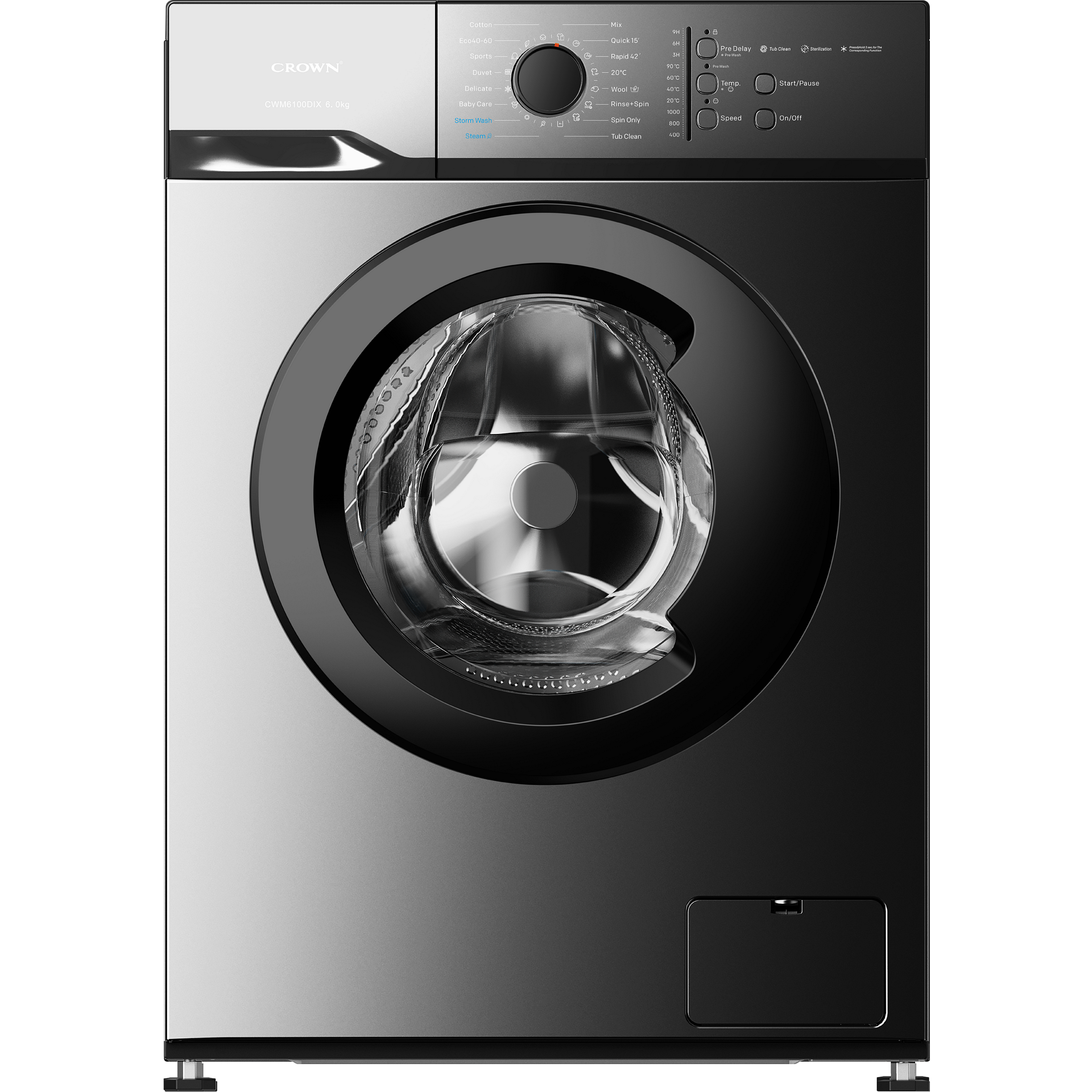 Пералня Crown CWM6100DIX , 1000 об./мин., 6.00 kg, A , Inox