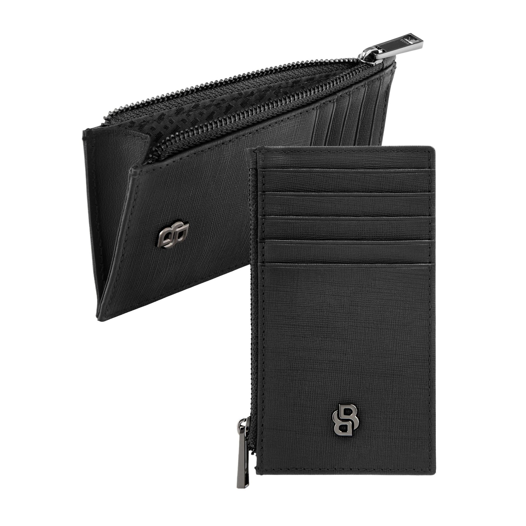 Hugo Boss Калъф за карти Saffiano, с 5 отделения, с цип, черен