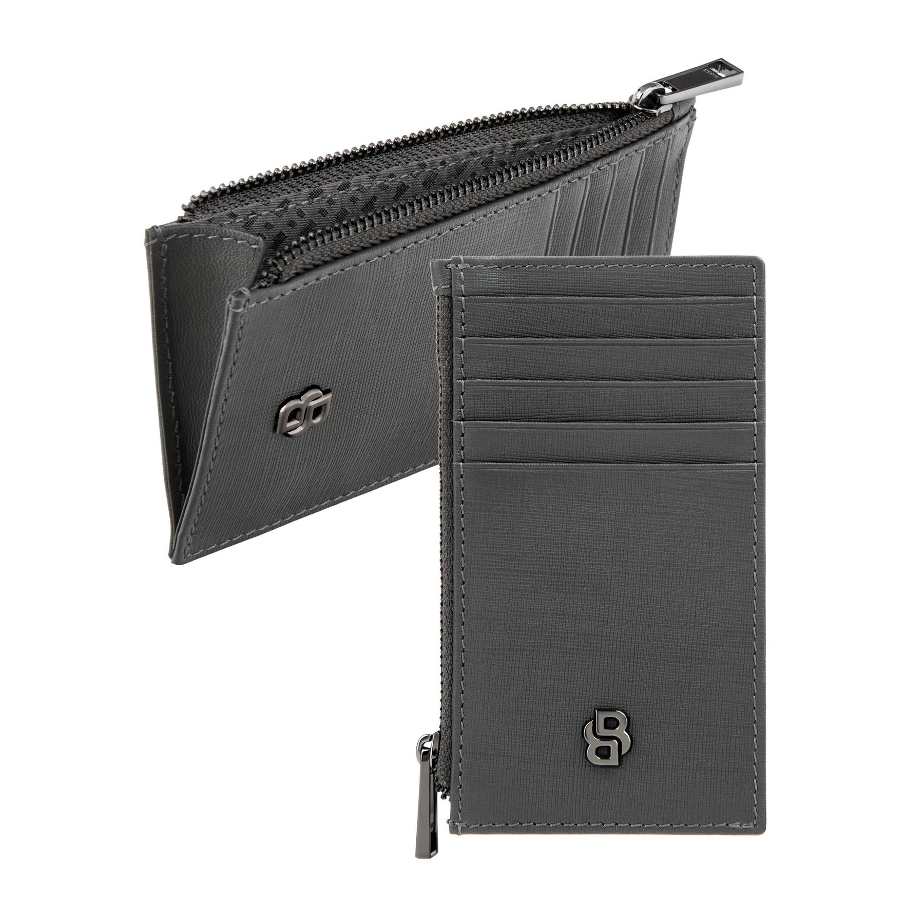 Hugo Boss Калъф за карти Saffiano, с 5 отделения, с цип, сив