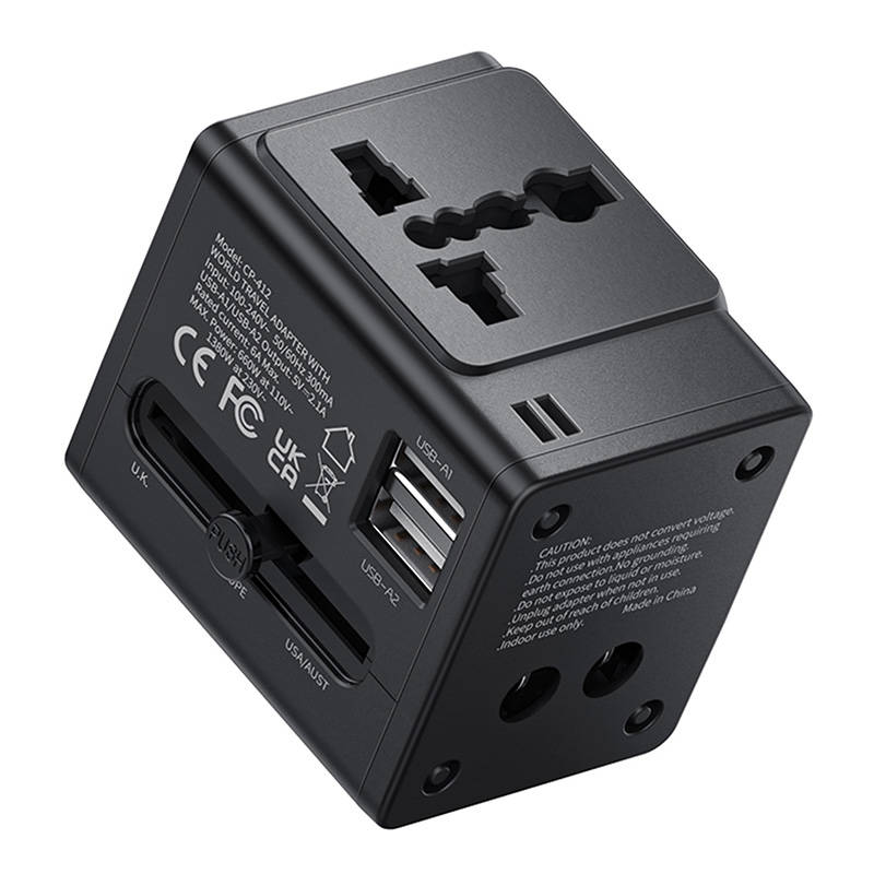 McDodo World Travel Adapter 2.1A Fast Charging (CP-4120) - захранване с 2xUSB-A изхода и преходници за цял свят в едно устройство за мобилни устройства (черен)