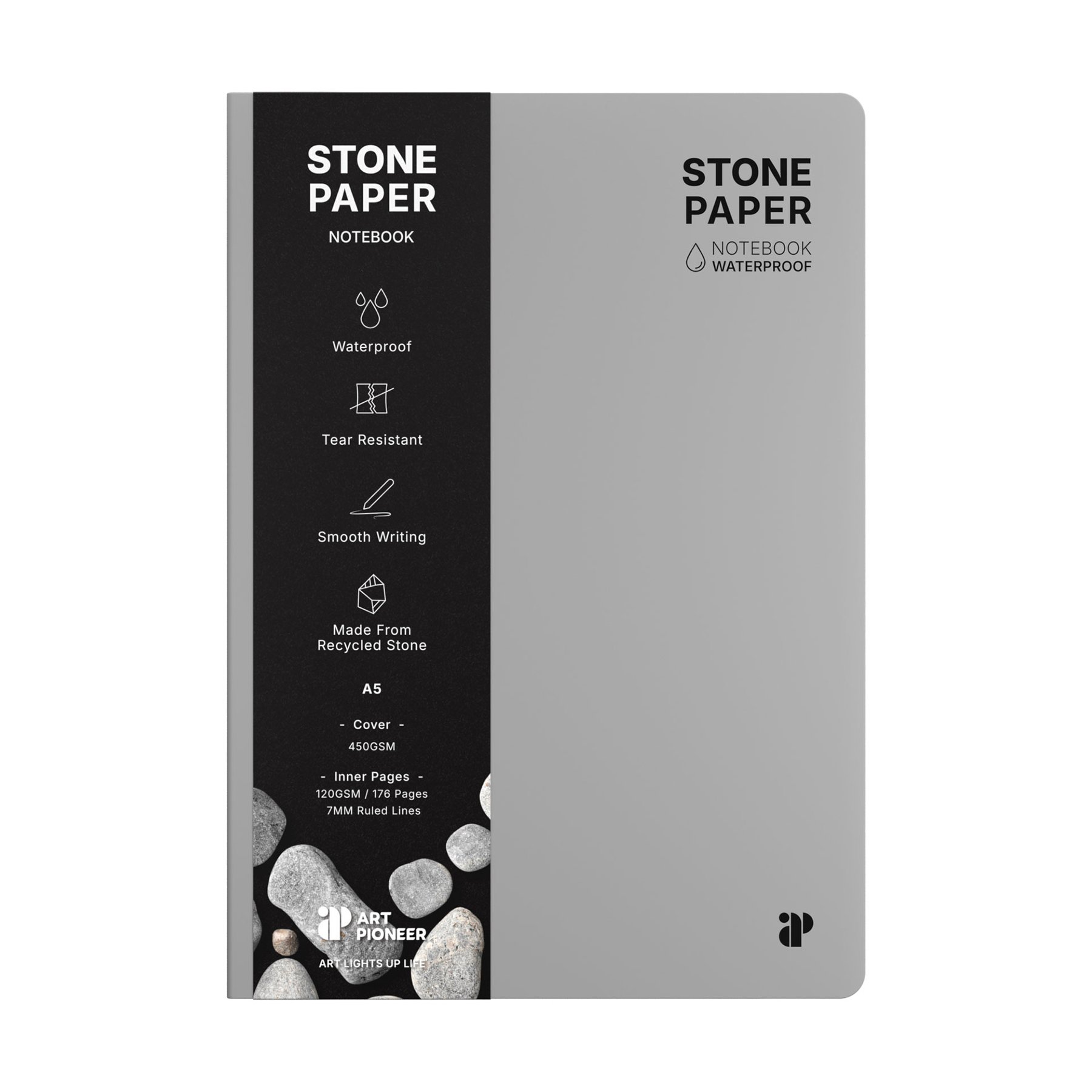 Art Pioneer Тетрадка Stone Paper, A5, твърда корица, 88 листа, сива