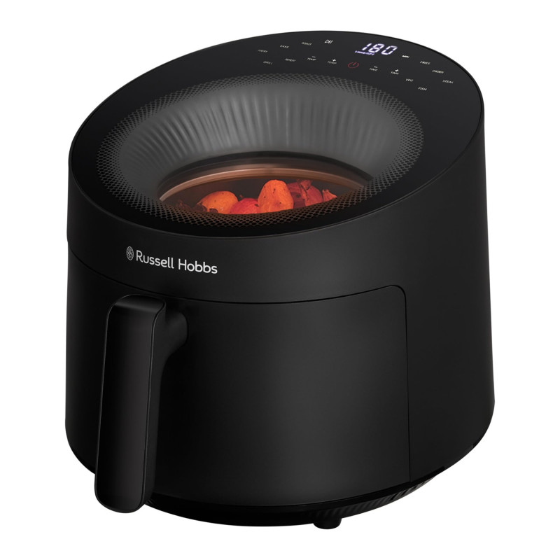 Фритюрник с горещ въздух Russell Hobbs SatisFry Panoramic 27420-56, 1650W, 5.5 л, 10 програми, Дигитален LED дисплей, Термостат, Таймер, Черен