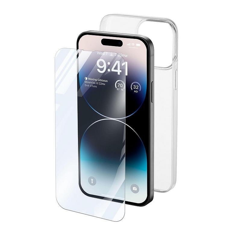 Калъф Cellularline iPhone 14 Pro прозрачен + протектор за дисплей