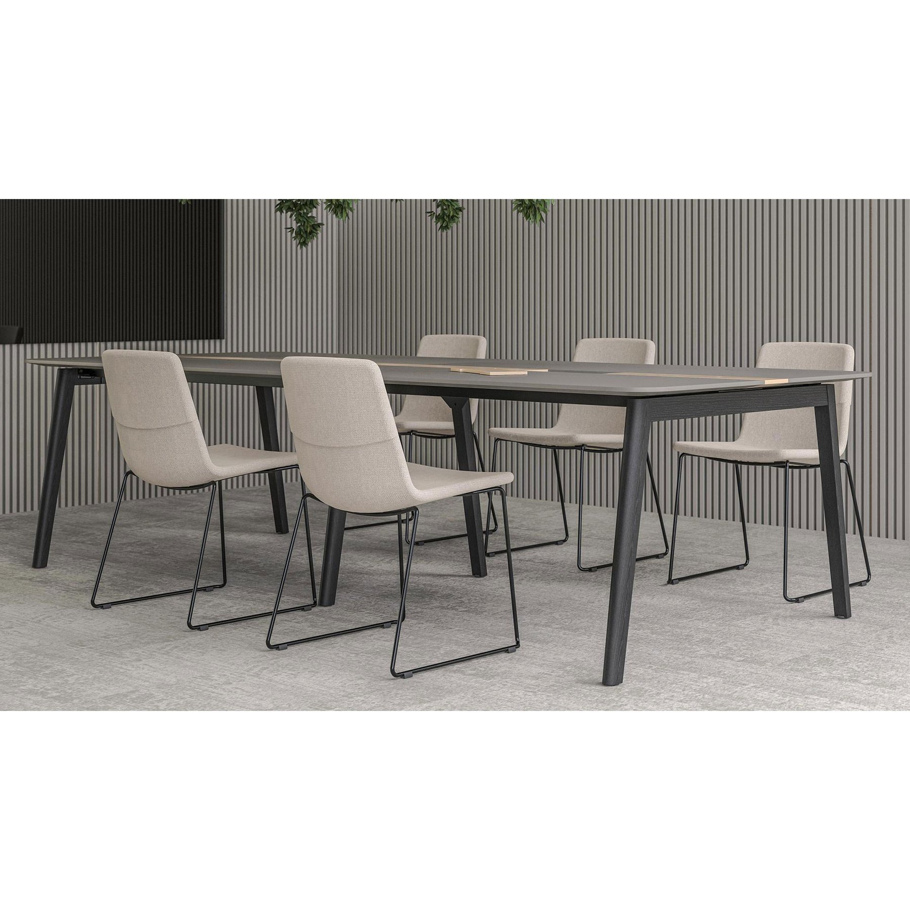 Заседателна маса Narbutas Nova Wood, 2400 x 1200 x 740 mm, правоъгълен плот, MDF 26 mm, HPL черен плот, черен метал, дървени крака
