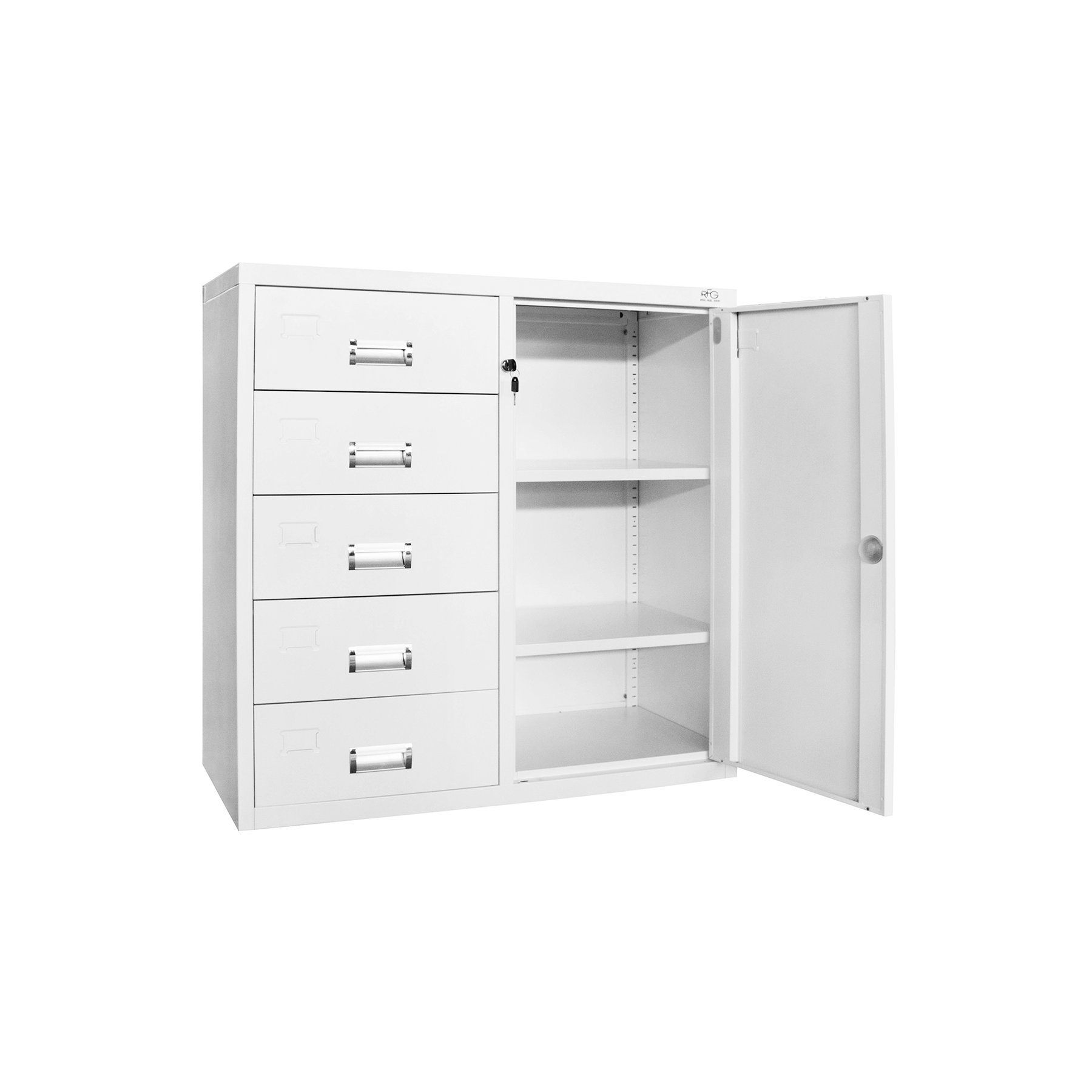 Кардекс RFG, метален, 1 x 5 чекмеджета, с шкаф, 90 х 40 х 90 cm, бял