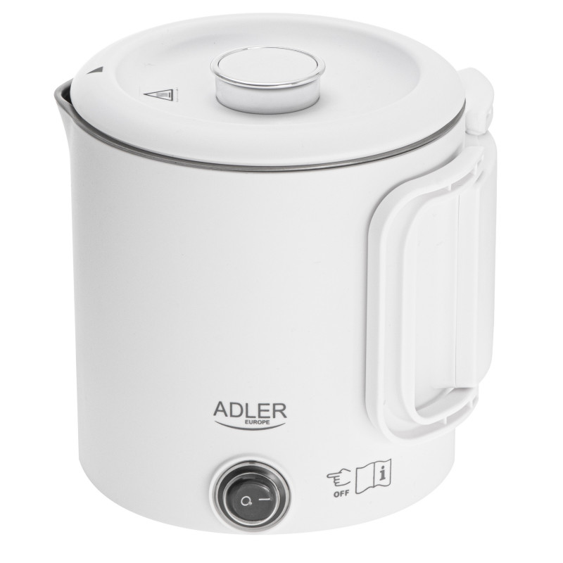 Електрическа кана за туризъм Adler AD 1388w, 650W, 0.8 л, Сваляем капак, Въртяща се основа, Бял