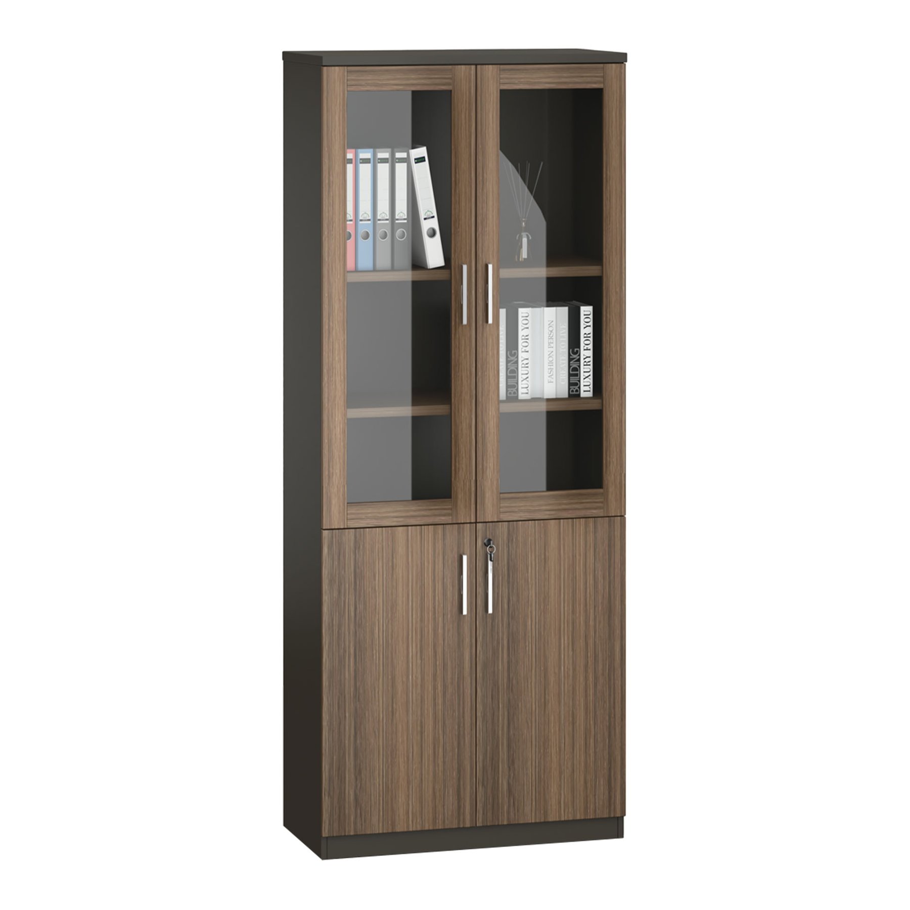 Шкаф RFG Chicago, със стъклени врати, 800 х 400 х 2000 mm, ПДЧ, дъб Рейн и тъмносиво