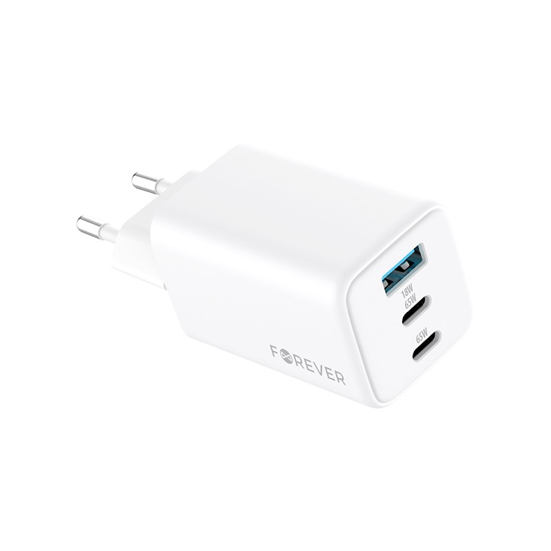 GaN PD QC зарядно устройство Forever 2x USB-C 1x USB 65W б