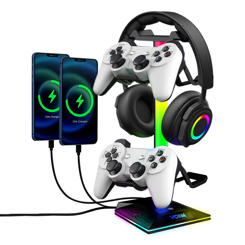 VCom стойка за слушалки Headphone Stand - VCOM-M701S - RGB, USB HUB
