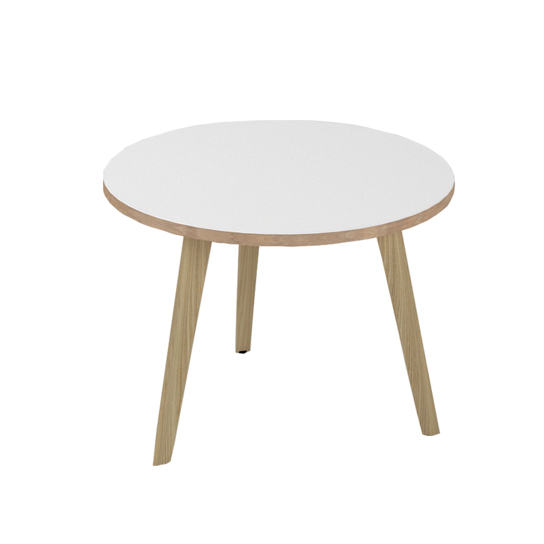 Ниска маса Narbutas Nova Wood, 700 х 700 х 480 mm, кръгъл плот, ПДЧ, бял меламин, дървени крака