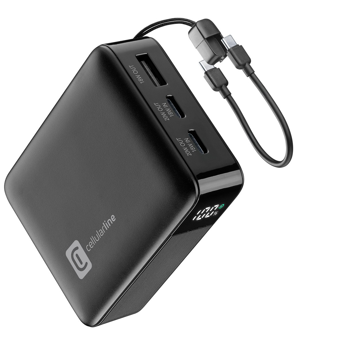 Външна батерия 10000 mAh LCD 20W с вграден USB-C кабел